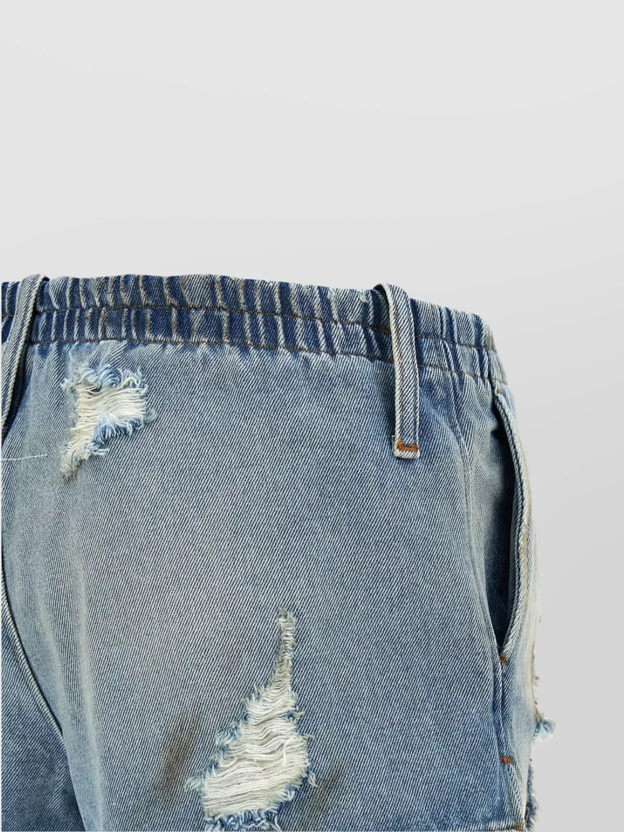 Mm6 Maison Margiela Mm6 By Maison Margiela Used-effect Cotton Denim Shorts With Elastic Waistband In Blue