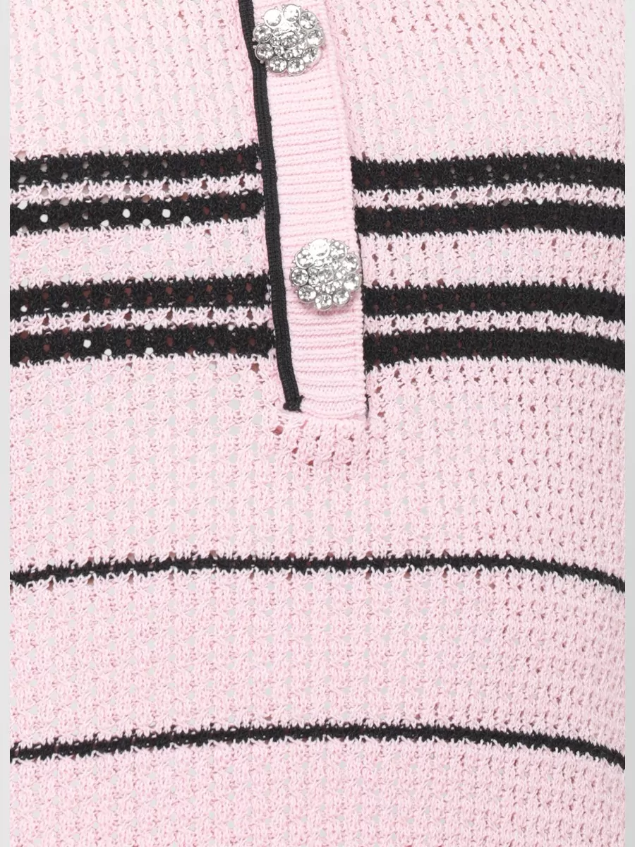 Self-Portrait Knit Dress Knee Length Striped Pattern Pockets