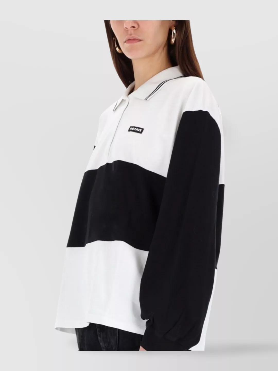 Rotate Birger Christensen Long Sleeve Polo Top Color Block Design