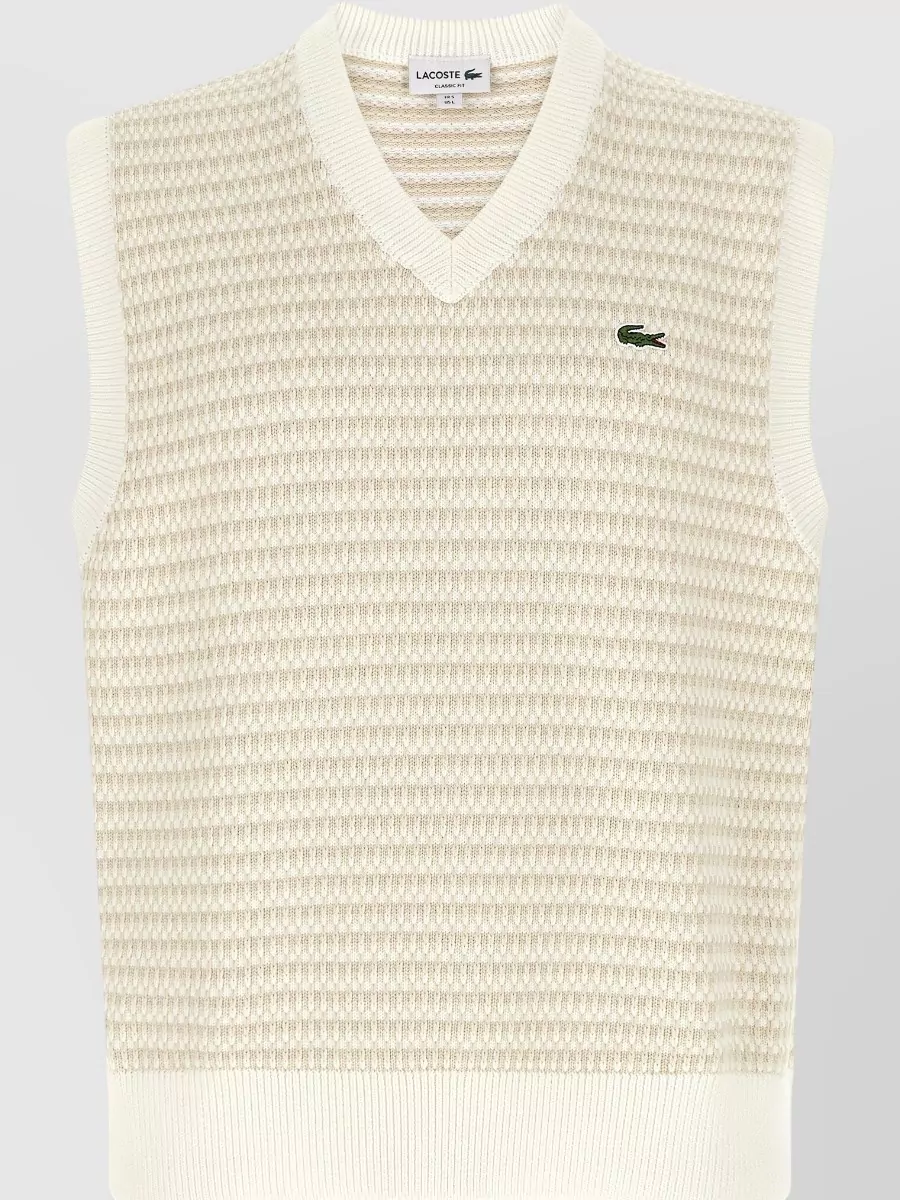Lacoste Striped V-Neck Sleeveless Knit Vest