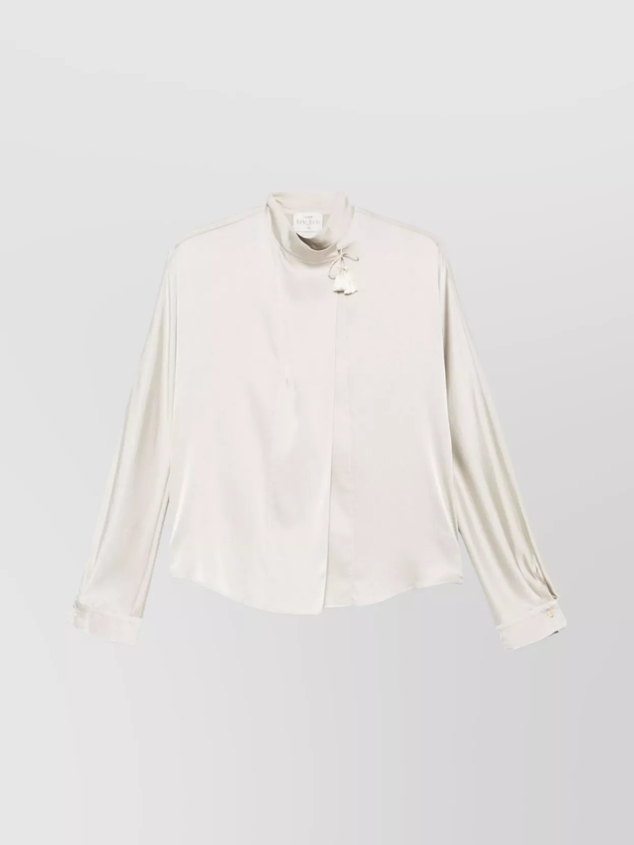 Forte Forte Long Sleeve Satin Blouse With Tassel Detail In Neutral