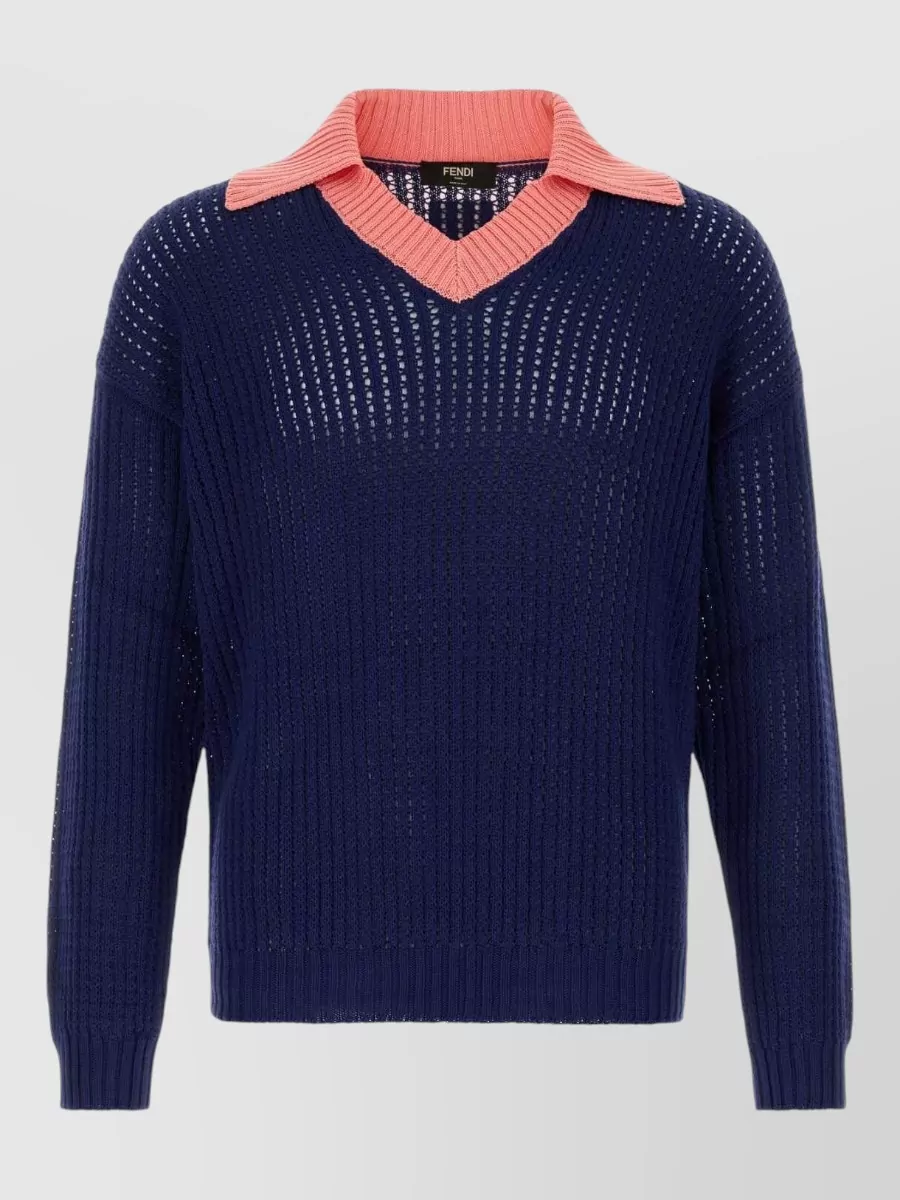 Fendi cotton cable-knit v-neck sweater