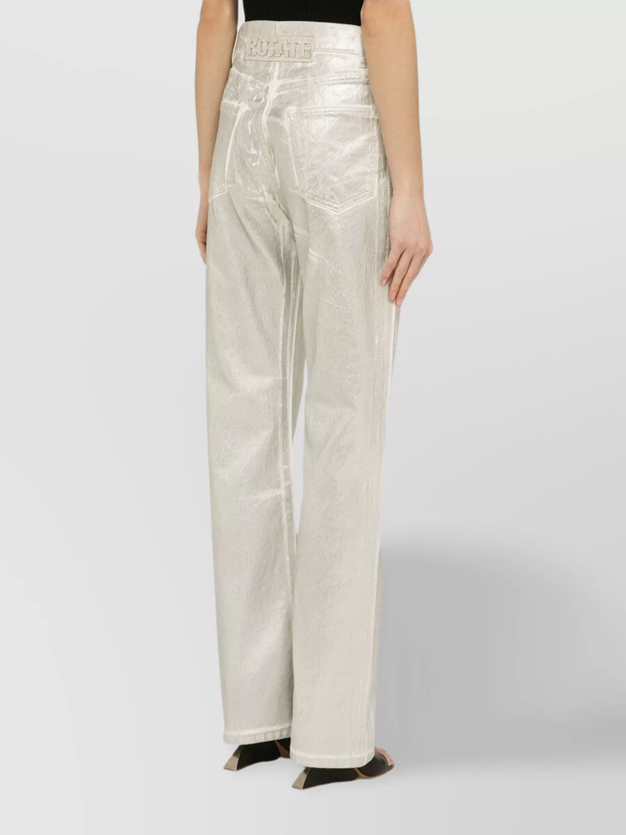 Rotate Birger Christensen Organic Denim Metallic Finish Trousers In Metallic