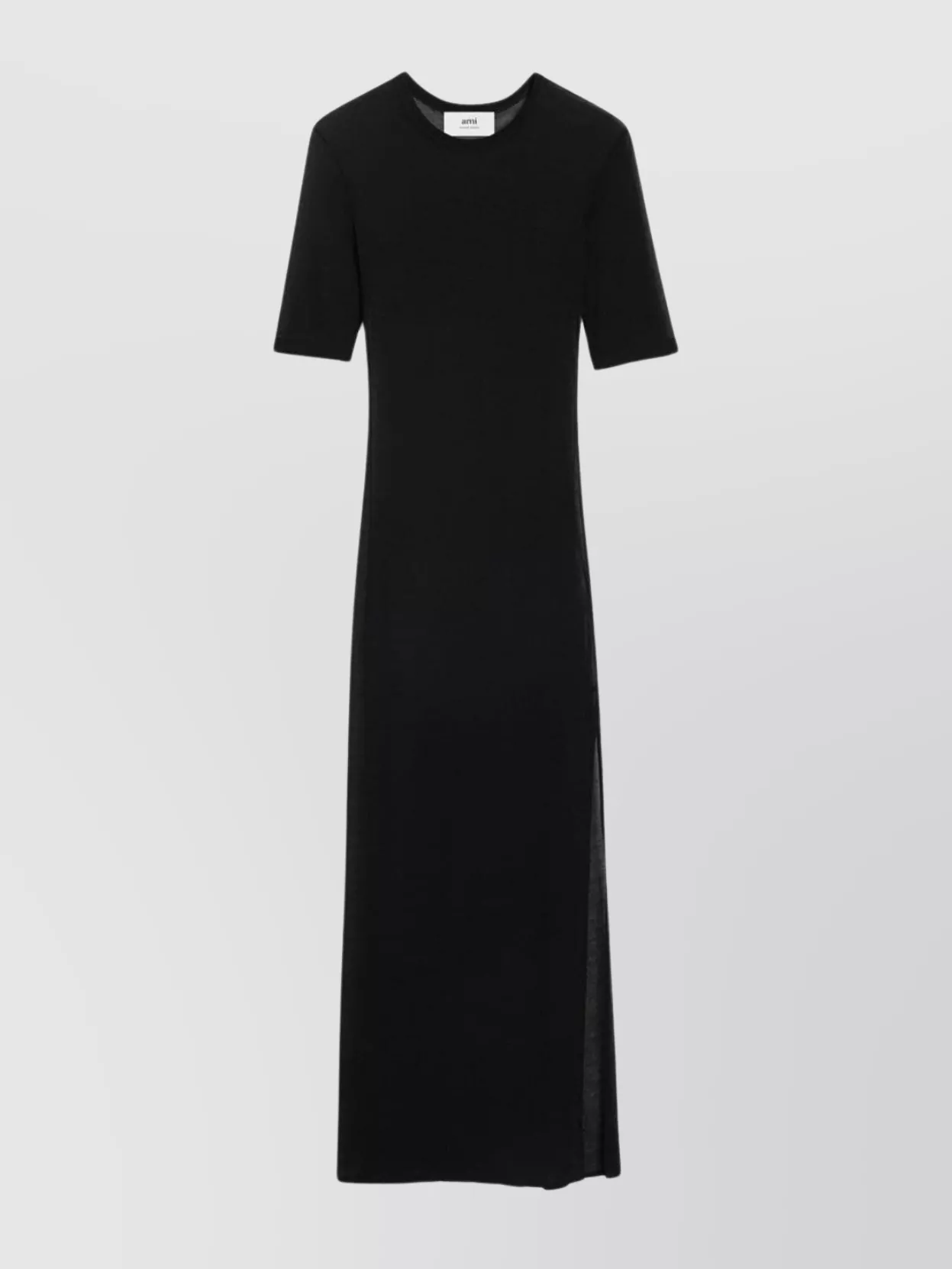 Ami Alexandre Mattiussi Midi Dress With Half Sleeves And Side Slit In Black