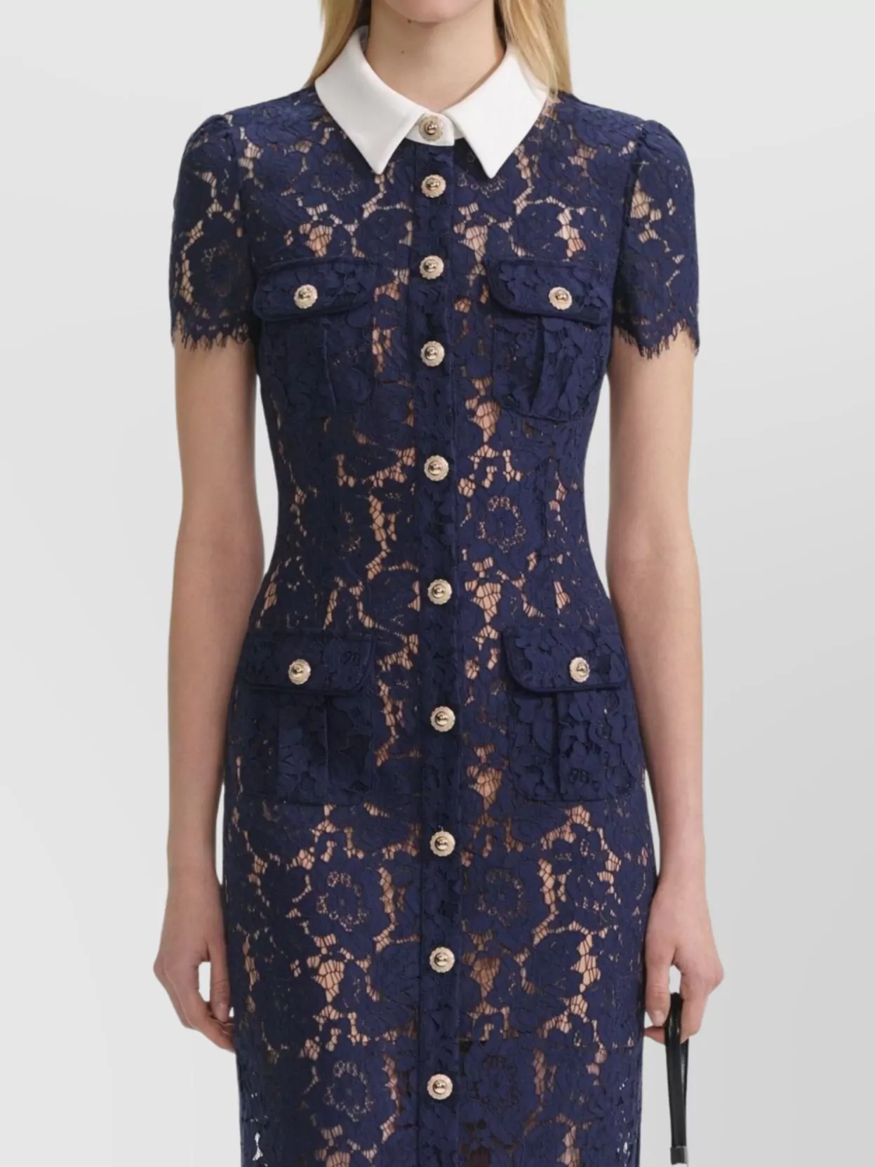 Self-Portrait Long Lace Dress Collar Contrasting