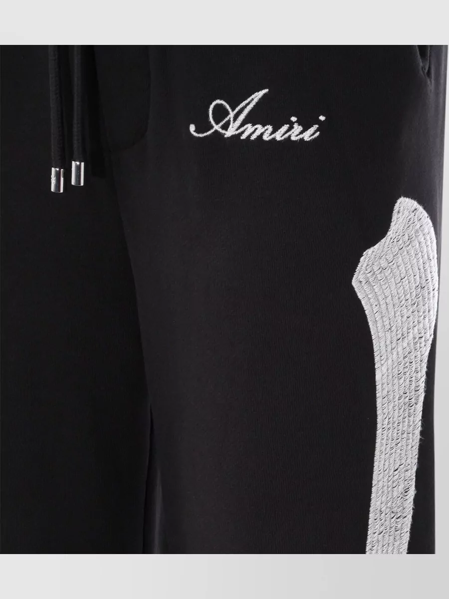Amiri Straight Leg Trousers Embroidered Detail Pockets Ribbed Cuffs