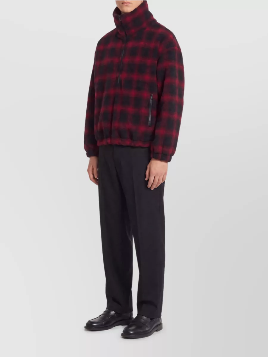Balenciaga Wool Plaid High-Neck Half-Zip Jacket