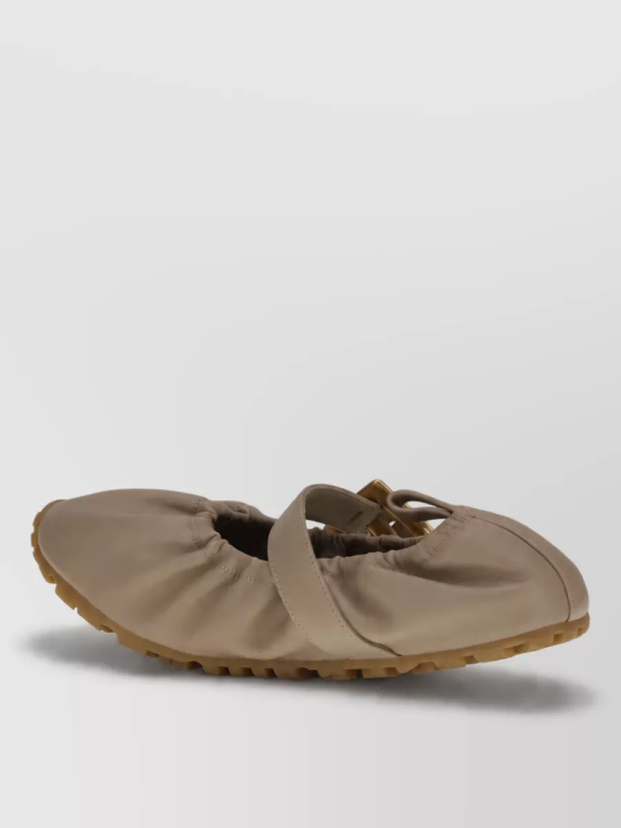Balmain Lambskin Gathered Buckle-Strap Ballerina Flats