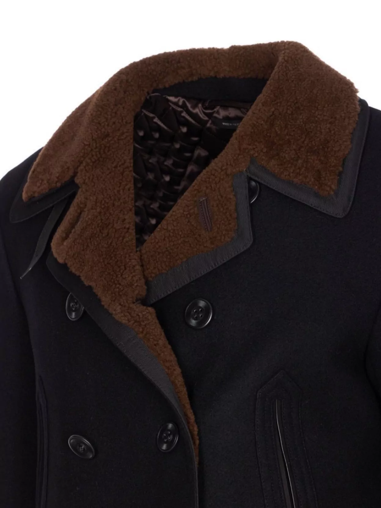 Tom Ford Long Sleeve Melton Coat With Shearling Collar