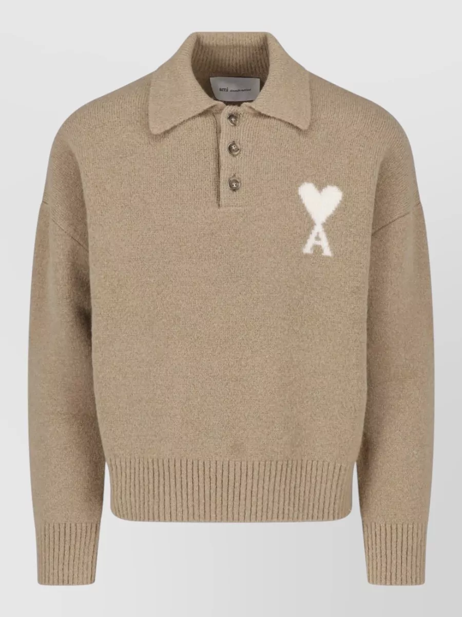 Ami Paris alpaca-blend long-sleeve polo sweater