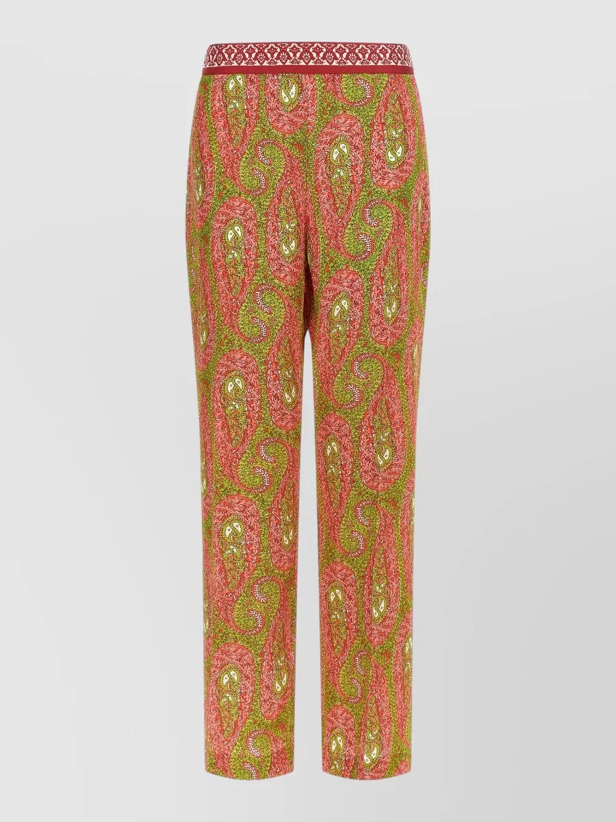 Etro Paisley Foliage Trousers Contrasting Waistband Straight Leg