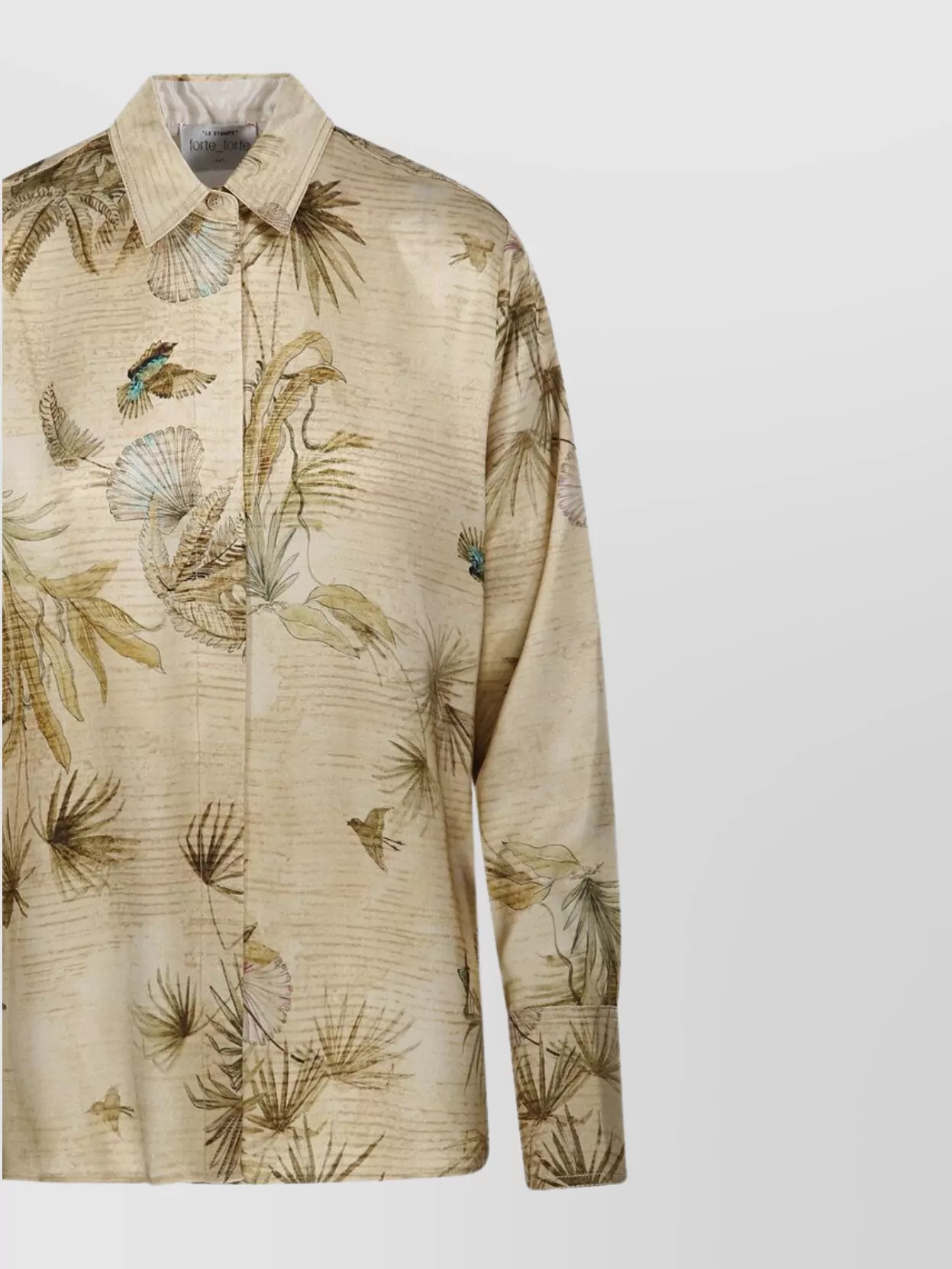 FORTE FORTE FLORAL PATTERN COLLARED NECK SATIN SHIRT