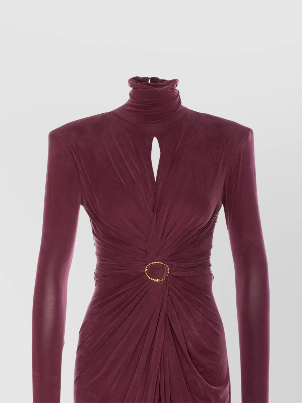 Elisabetta Franchi Bordeaux Draped Ruffled Split Dress