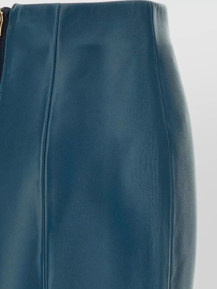 Balmain Leather High-Rise Paneled Knee-Length Fitted Skirt