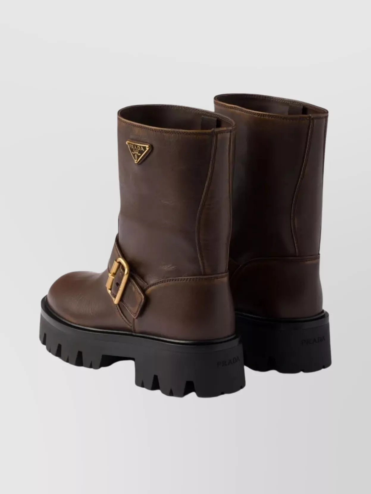 Prada Leather Booties Featuring Chunky Sole In Brown