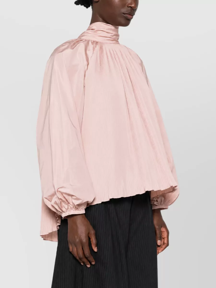 Max Mara Silk Blend Pleated High Neck Long Sleeve Blouse