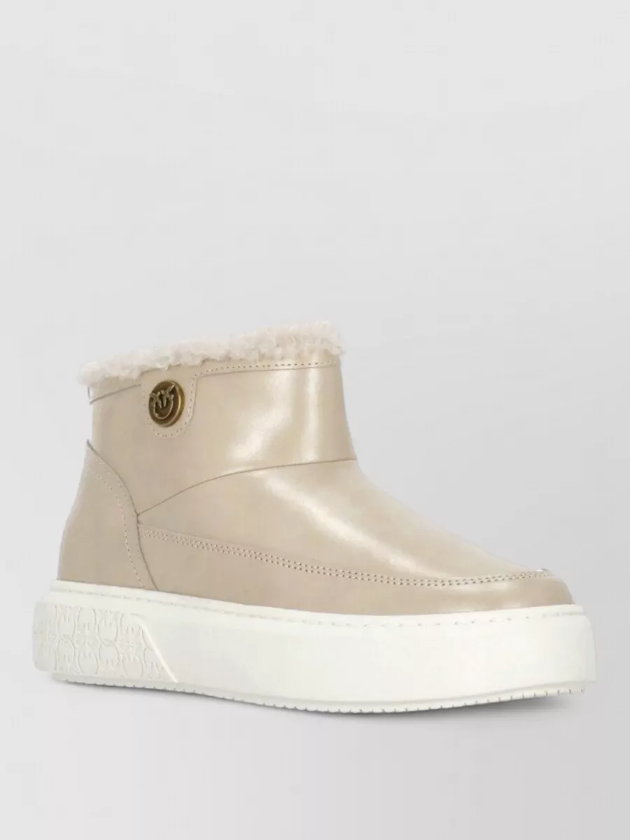 Pinko Leather Shearling Ankle Boots