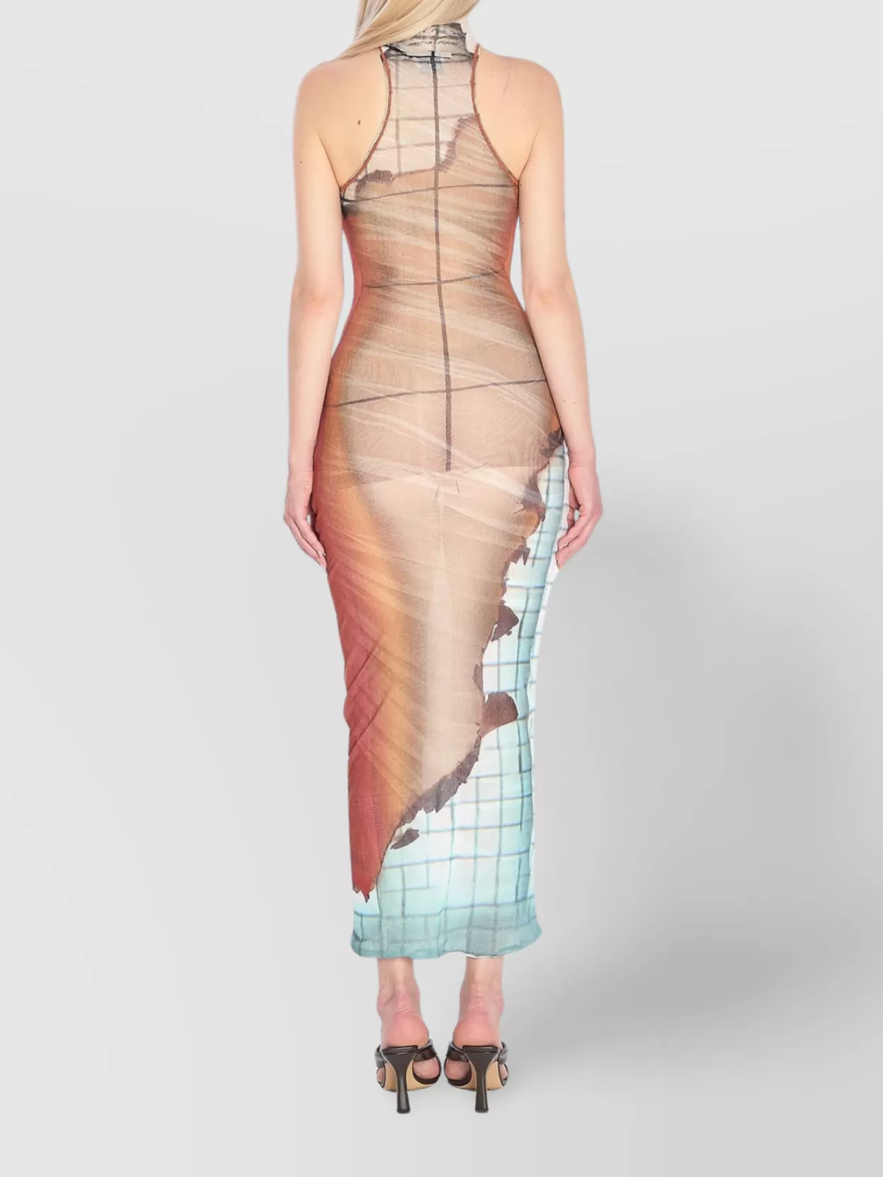 Jean Paul Gaultier Fire Printed Mesh Sleeveless Midi Dress In Multi