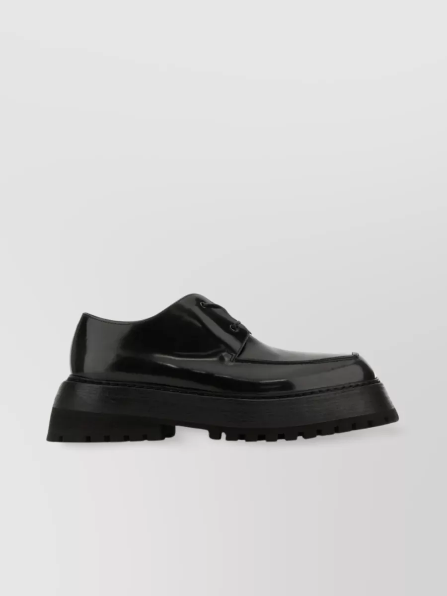 Shop Marsèll Rounded Toe Leather Lace-up Shoes With Chunky Sole In Black