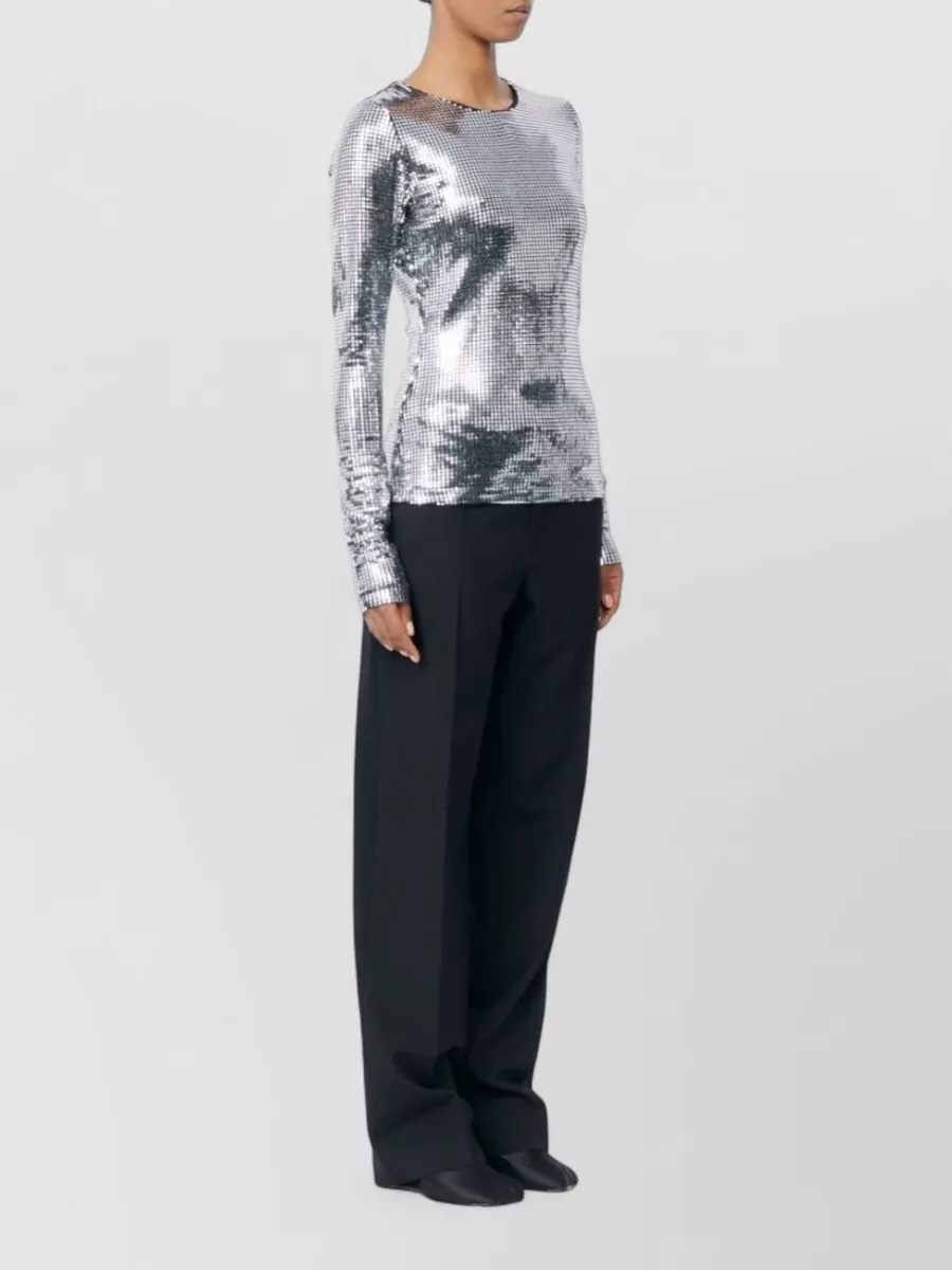 Mm6 Maison Margiela Sequin Grid Long Sleeve Round Neck Top