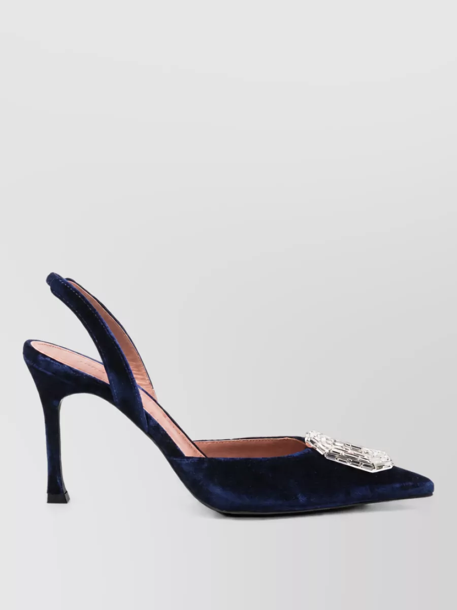 Amina Muaddi Velvet Crystal Embellished Slingback Pumps
