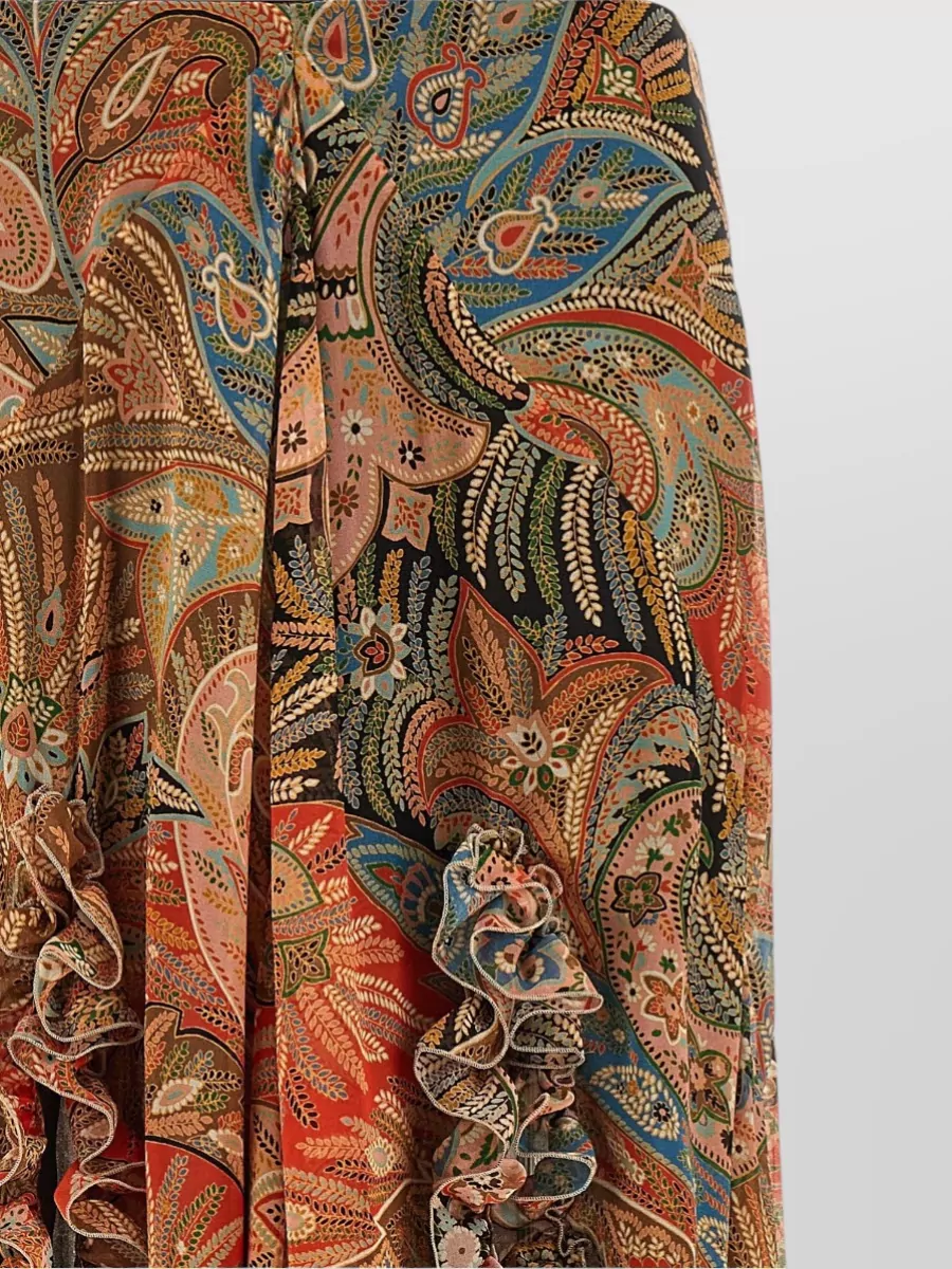 Etro Silk Paisley Printed Ruffled Asymmetric Maxi Skirt