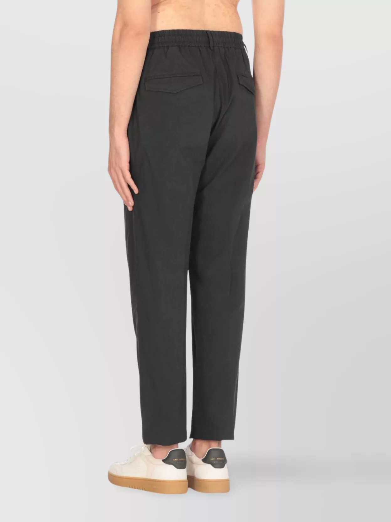 Peserico Straight Cotton Trousers Elastic Waist In Black