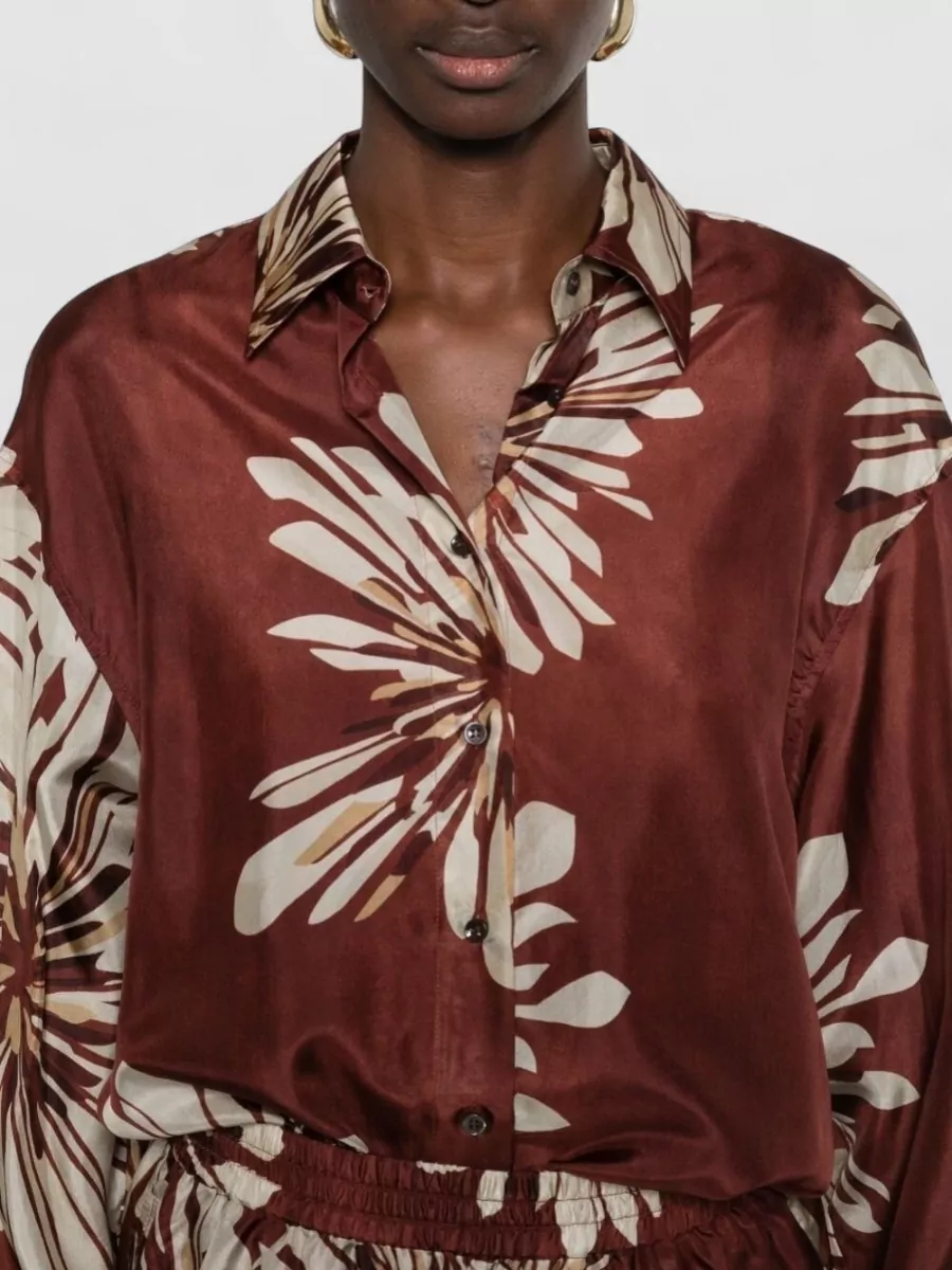 Brunello Cucinelli Silk Shirt Floral Motif Collared Neck