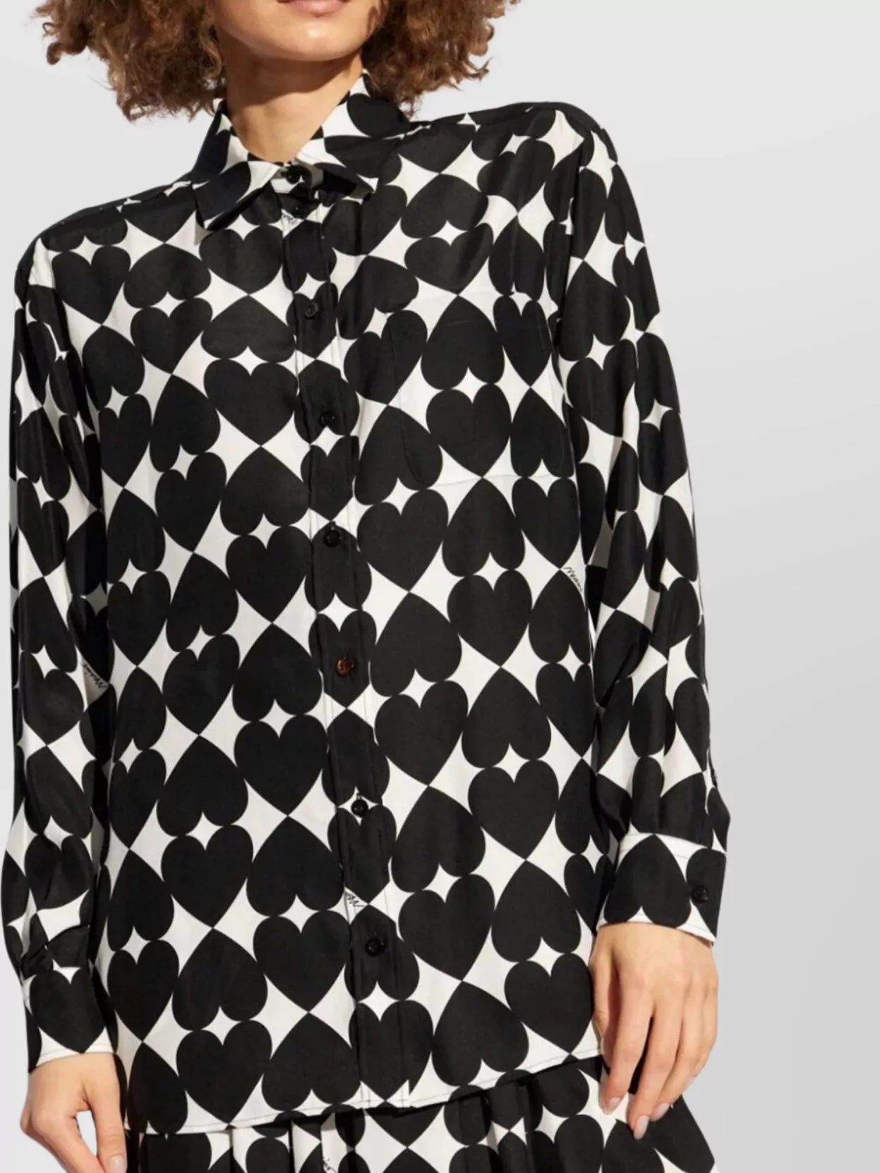 Moschino Heart Print Silk Matte Shirt
