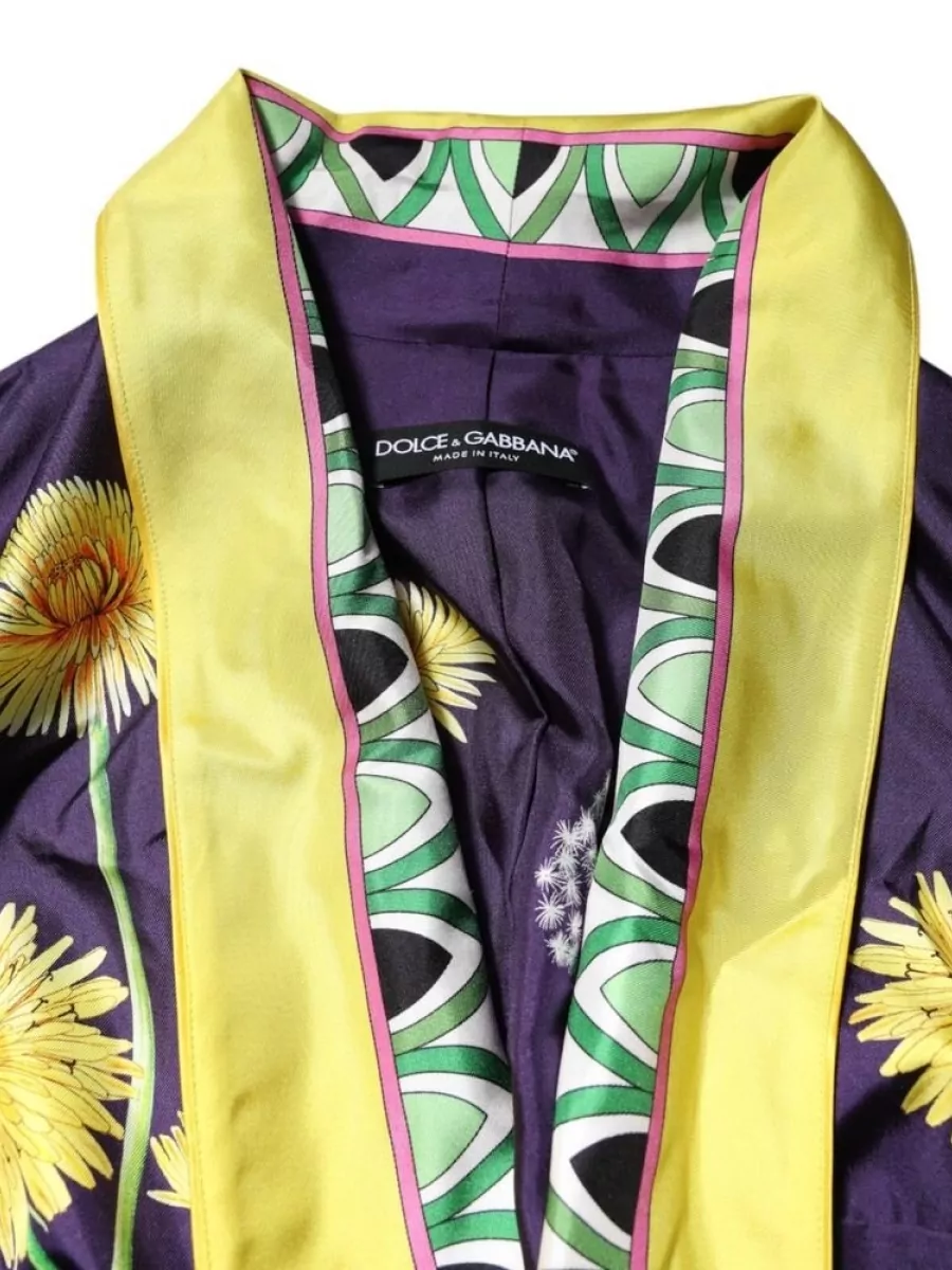 Dolce&Gabbana Silk Floral-Print Long-Sleeve Wrap Maxi Dress