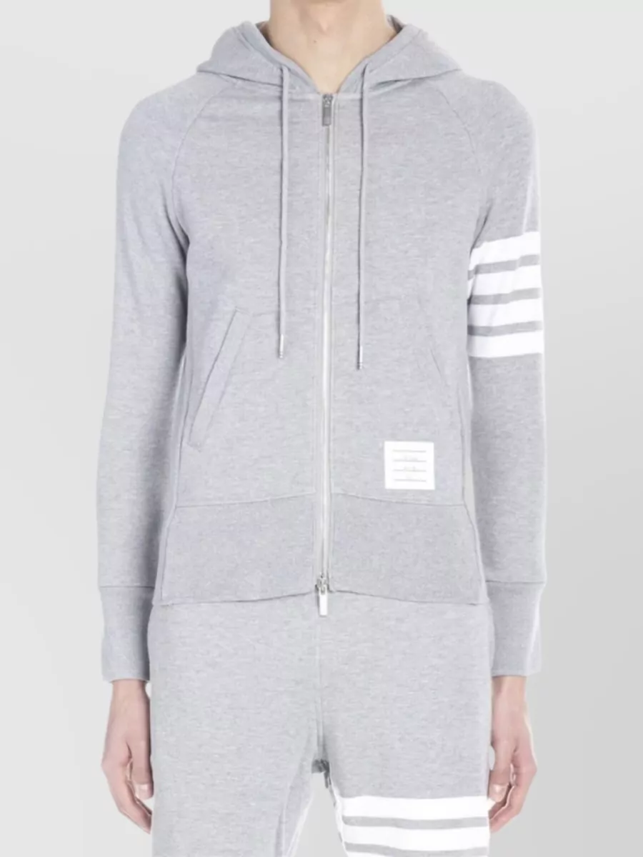Shop Thom Browne Versatile 4-bar Stripe Zip-up Hoodie In Grey