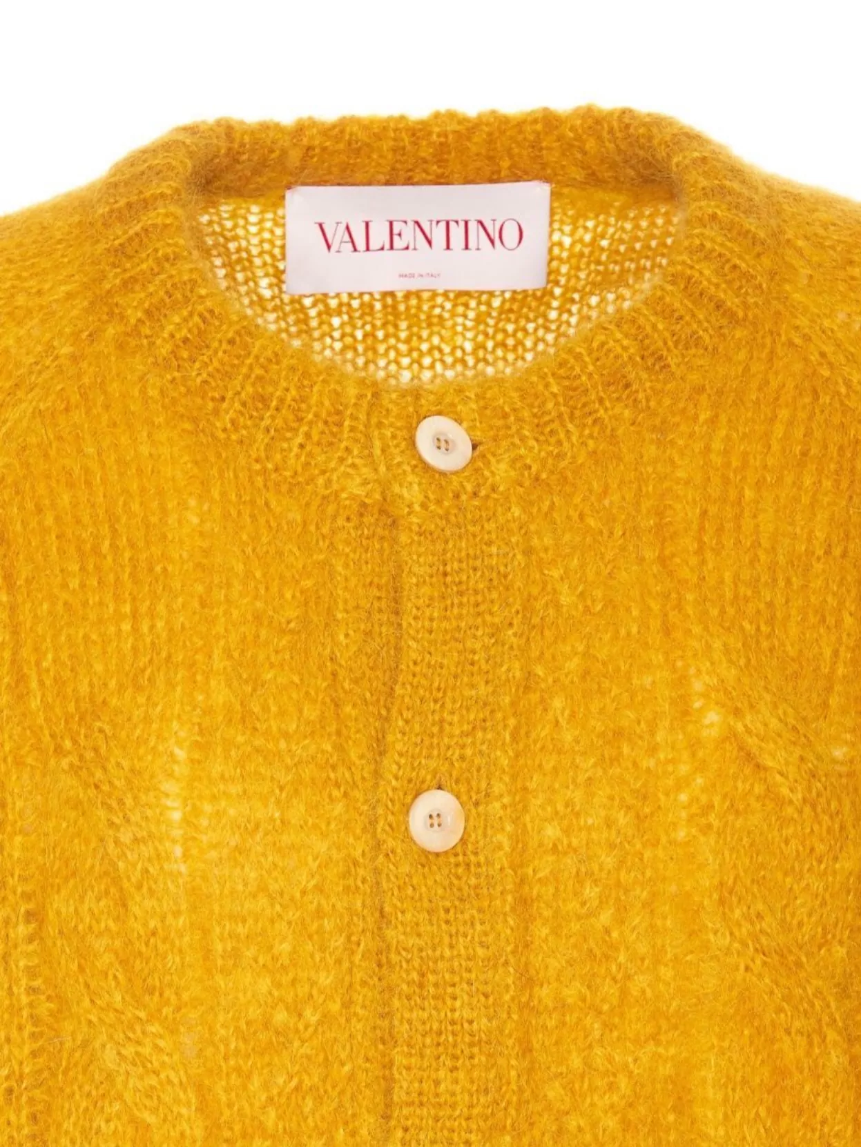Valentino Mens Patch-pocket Mohair-blend Cable Knit Cardigan Ocra