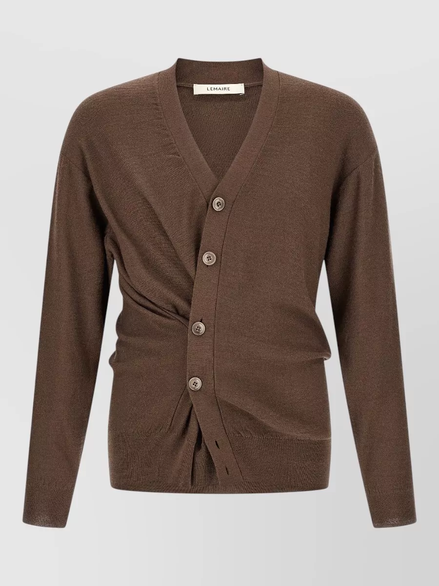Lemaire Merino wool blend relaxed draped asymmetric v-neck cardigan