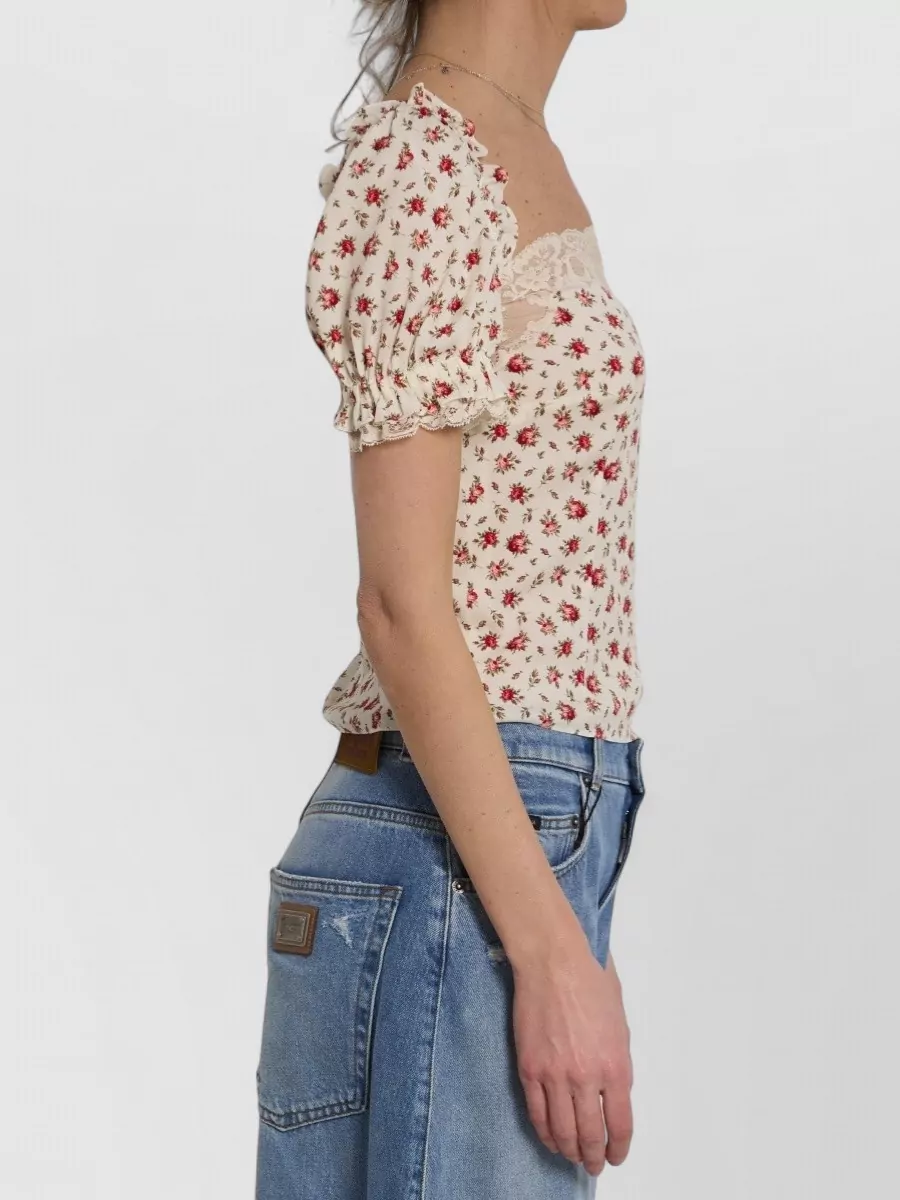 Dolce&Gabbana Silk Floral-Print Lace-Trim Blouse