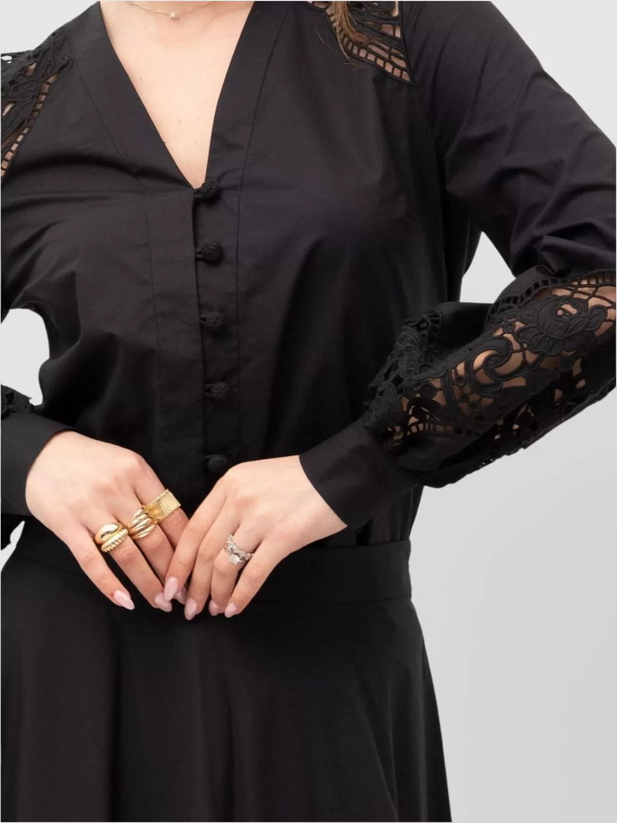 Twin-Set A-Line Dress With Button And Lace Inserts