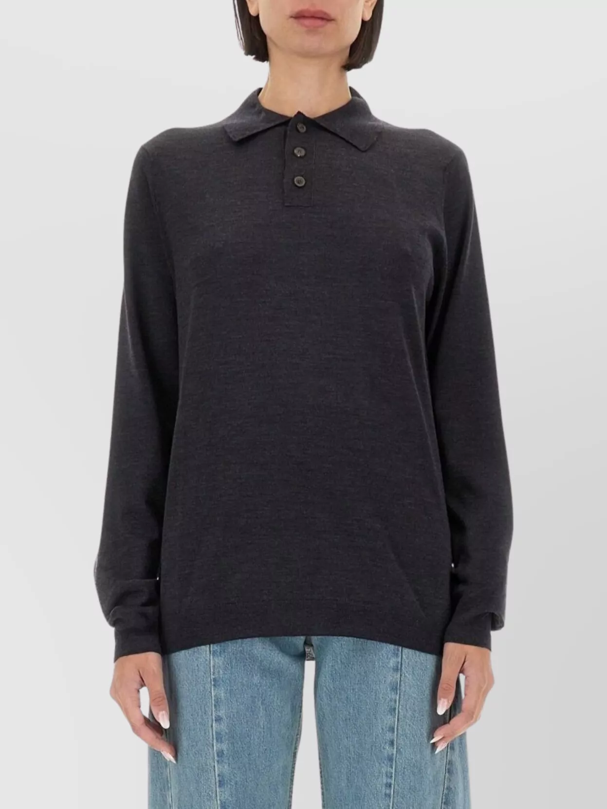 Shop Maison Margiela Knit Polo With Long Sleeves And Regular Fit