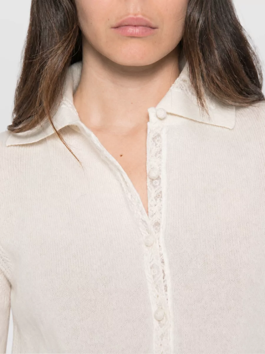 Ermanno Scervino Cashmere Lace-Trim Long-Sleeve Knitted Shirt