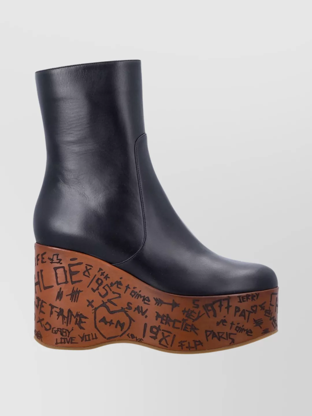 Chloé Graphic Print Platform Ankle Boot Wedge In Black