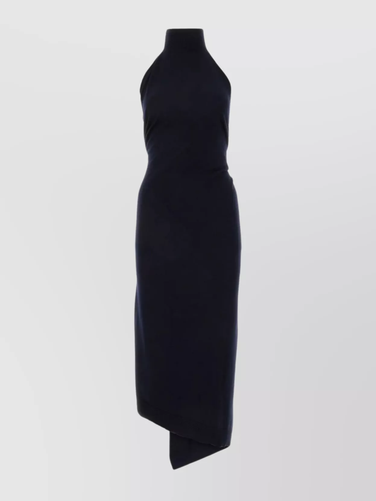 Shop Fendi Wool Blend Dress With Back Slit And High Neck In Blue