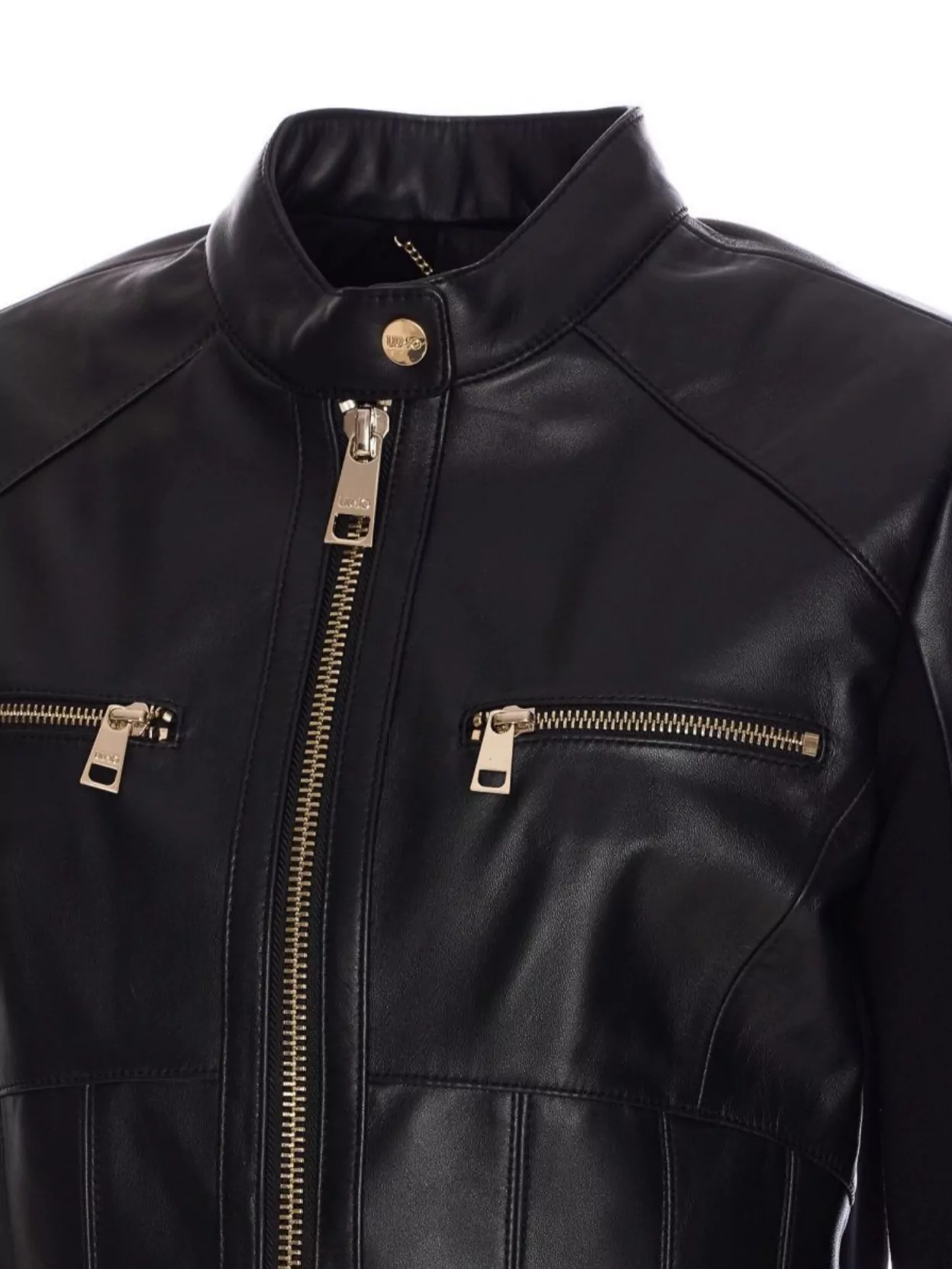 Liu •jo Leather Jacket With High Collar And Metal Hardware