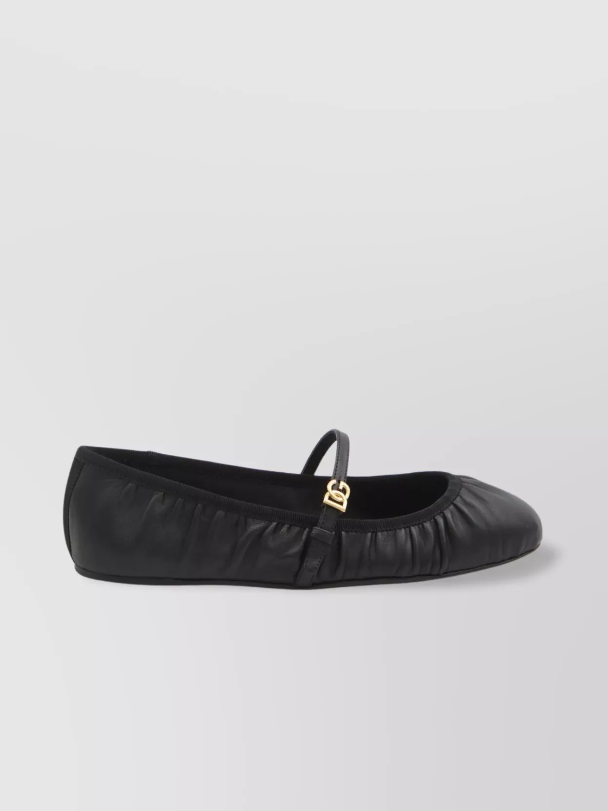 Dolce & Gabbana Black Ballerinas With Metallic Logo And Strap In Leather Woman In Black