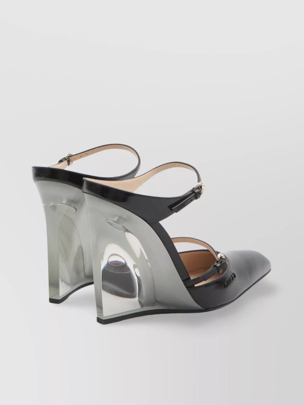Gucci Glossy Leather Mules With Transparent Wedge Heel