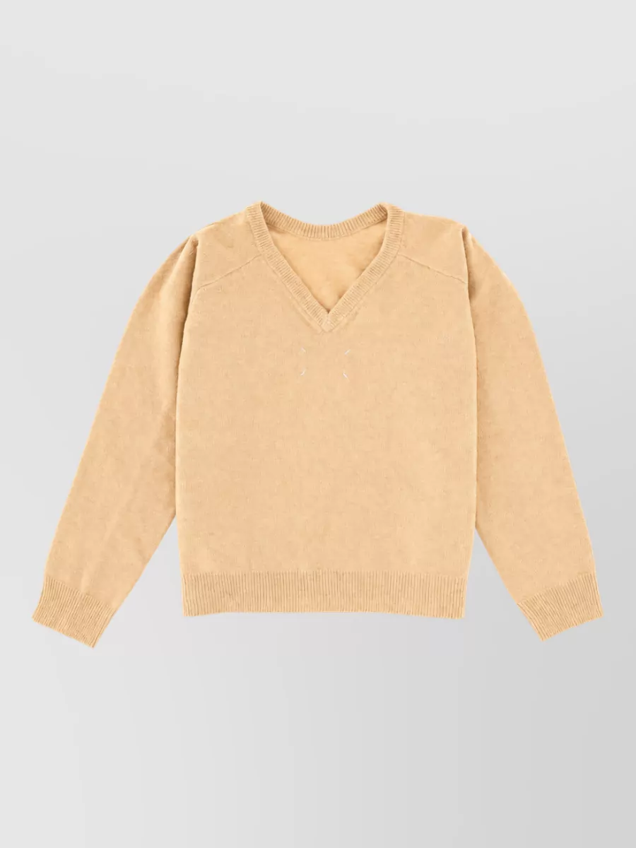 Maison Margiela Wool Jersey Top Long Sleeves V Neck