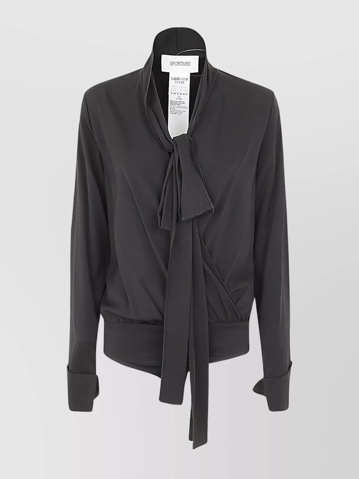 Sportmax Draped Long Sleeve Body Shirt With Bow In Gray