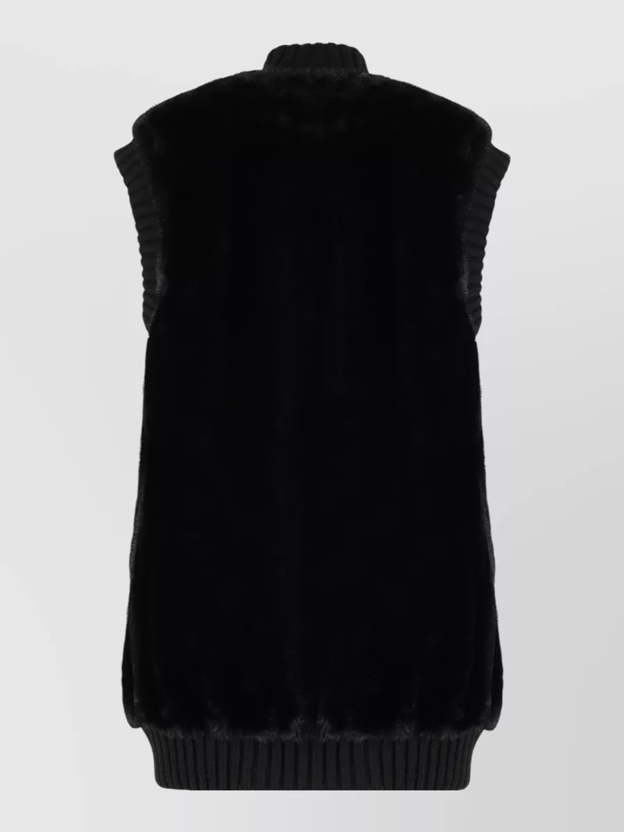 Pinko Ribbed Long Faux Fur Coat