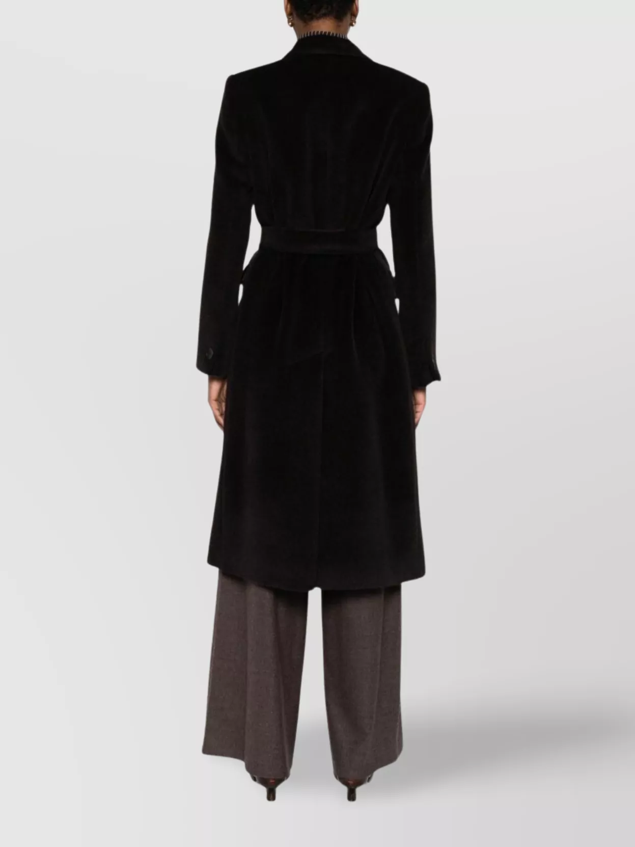 Tagliatore Long Double-Breasted Wool Coat Belted Waist