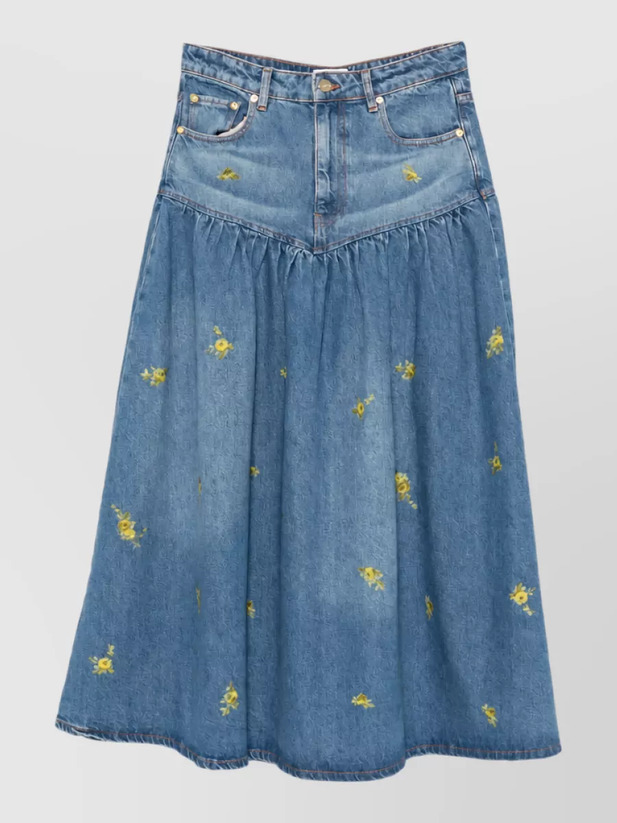 Ganni Floral Print Denim Maxi Skirt