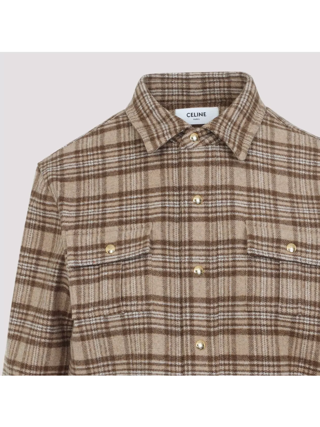 Celine Checkered Wool Cashmere Shirt With Flap Pockets