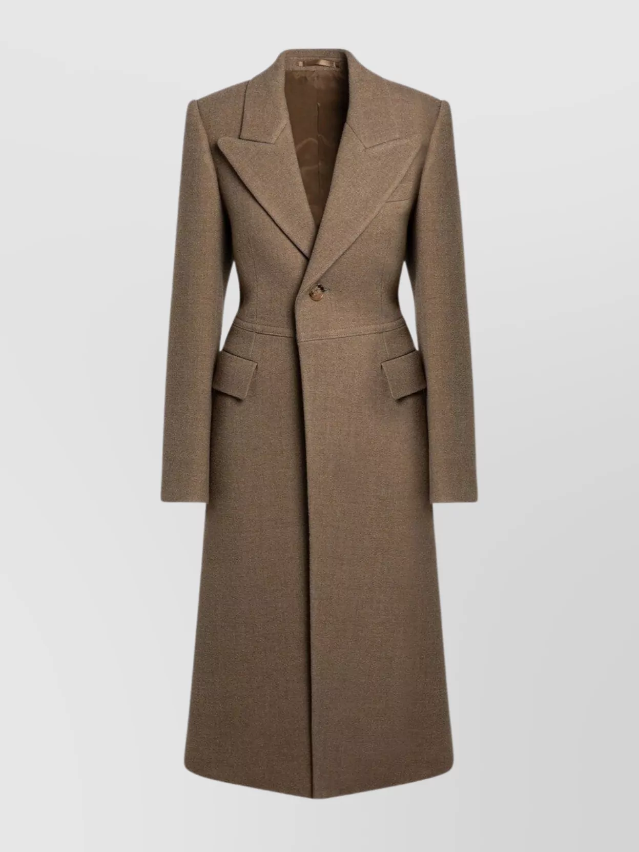 Burberry Wool Coat With Belted Back And Flap Pockets In Brown