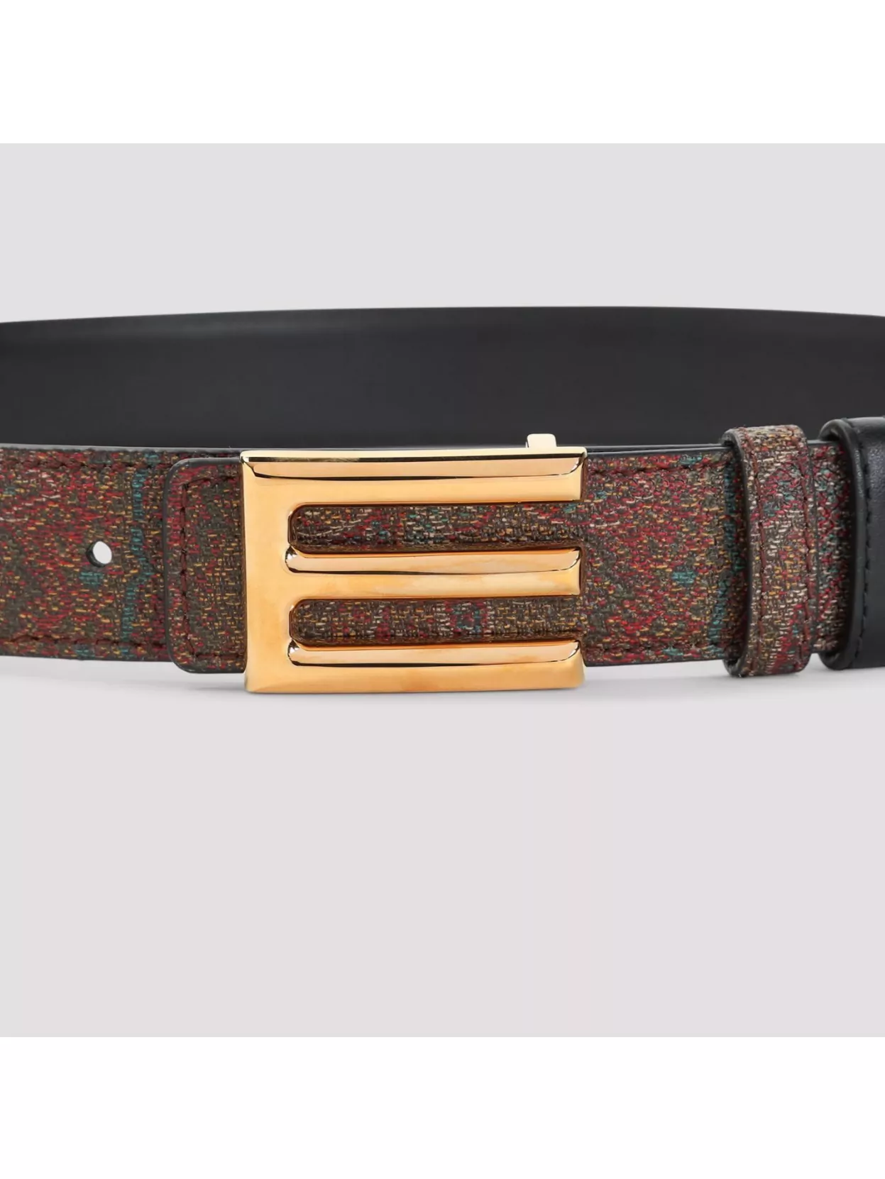 Etro Adjustable Textured Fabric Belt With Gold-tone Buckle In Black